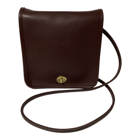 Vintage Coach Compact Pouch Crossbody Bag Purse Turn Lock Mocha Leather #9620 - Picture 1 of 11
